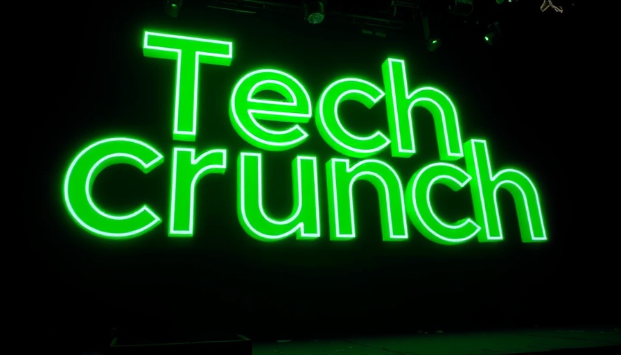 TechCrunch neon logo glowing in dark environment
