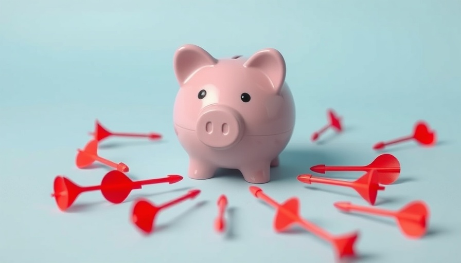 Pink piggy bank and red darts on blue surface, symbolizing business startup funding.