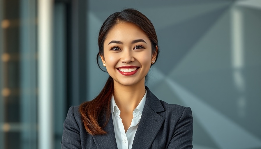 Cheerful professional woman posed in business setting.