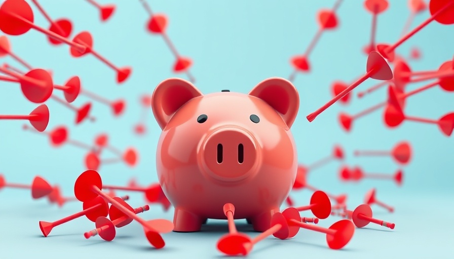 3D piggy bank with darts, symbolizing community bank for business startup funding.