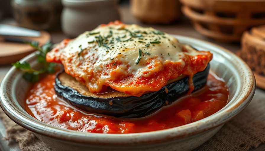 Eggplant parmesan with melted cheese and herbs, healthy recipes.