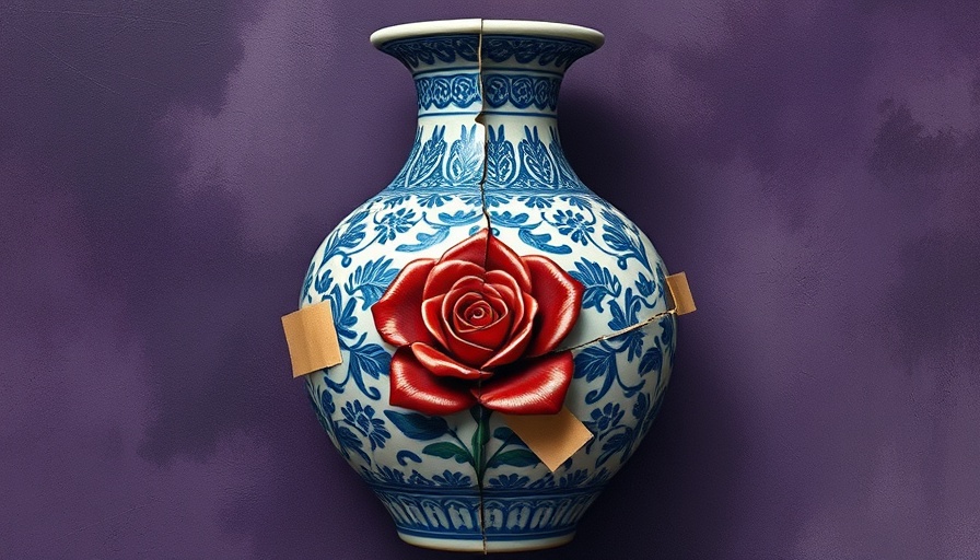 Ceramic vase with red rose being glued symbolizing Labour political resurrection strategies.