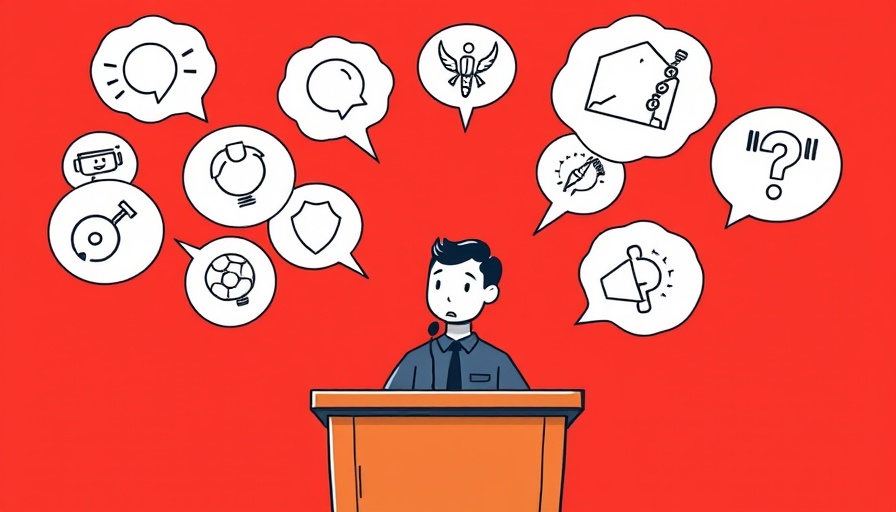 Expressive artwork of a speaker conveying ideas in Bay Area business news.
