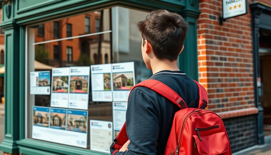 Youth examining housing listings in urban area.
