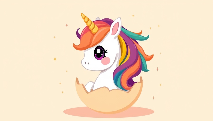 Cartoon unicorn emerging from an egg, symbolizing tech unicorns 2025