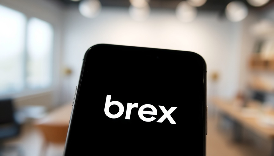 Close-up of smartphone displaying Brex logo, minimalist design.