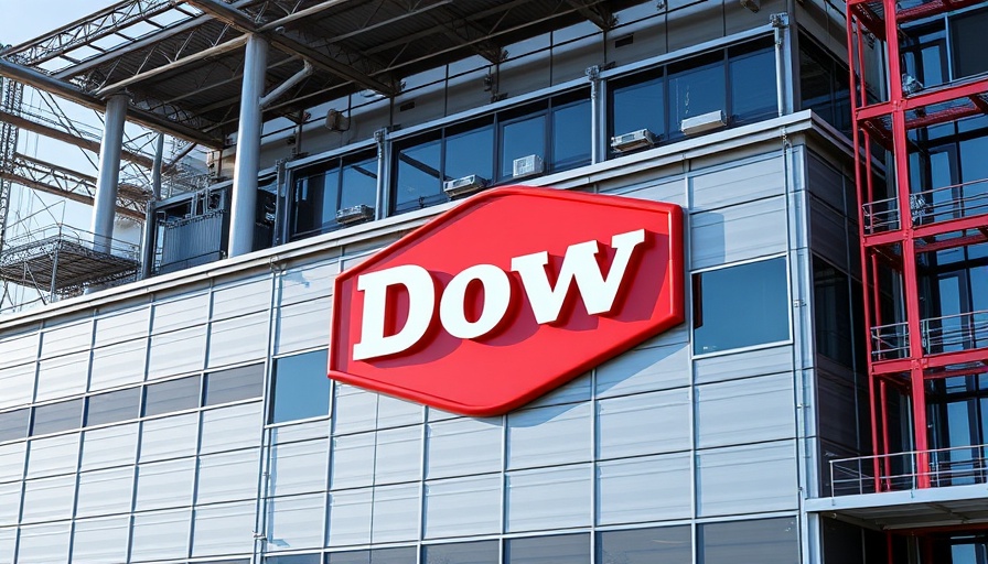 Dow logo on industrial building related to Dow Chemical plant closures.