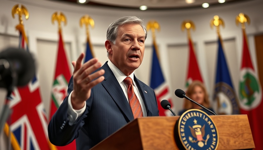 Confident figure discusses Trump tariffs on Japan and South Korea at press conference.