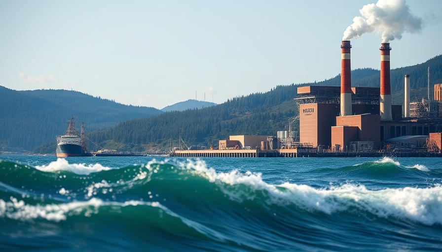 Coastal industrial plant with chimneys under cloudy sky, Bay Area business news.