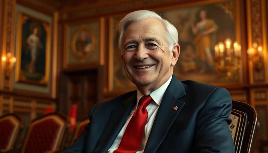Smiling elderly man in formal setting related to 25% tariffs on Japan and South Korea.