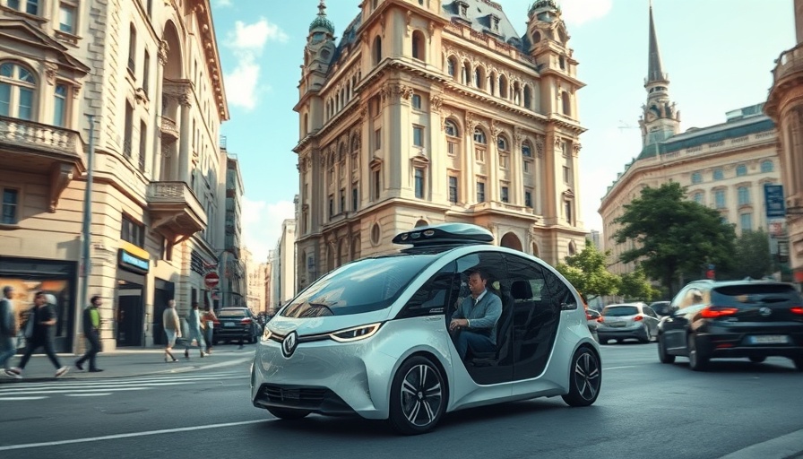 Waymo robotaxi testing in bustling cityscape with historic architecture.