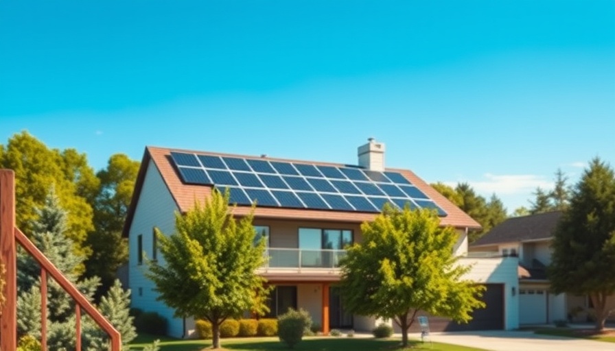 Suburban house with solar panels on roof, selling a house with solar panels.