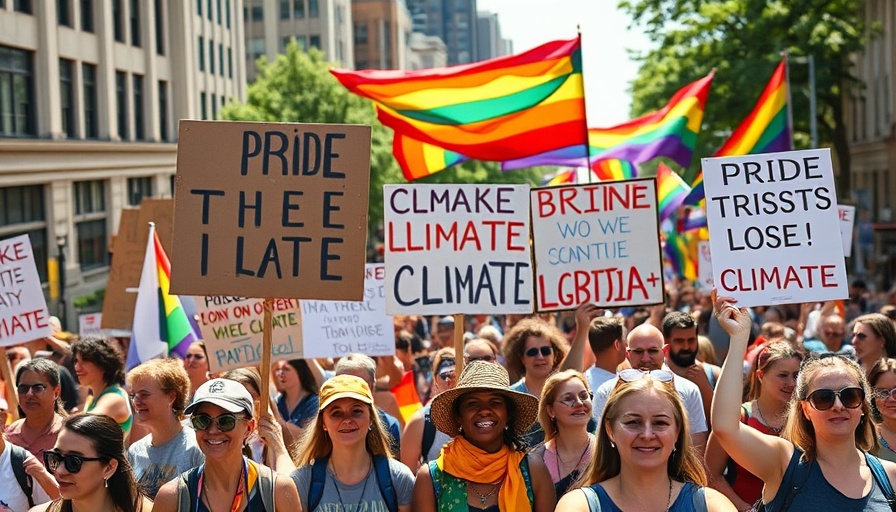 Vibrant parade advocating climate change and LGBTQIA+ rights.