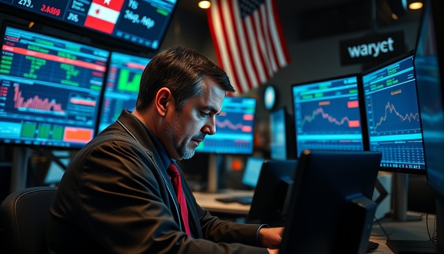 US stock trader analyzing market data amid tariff talks.