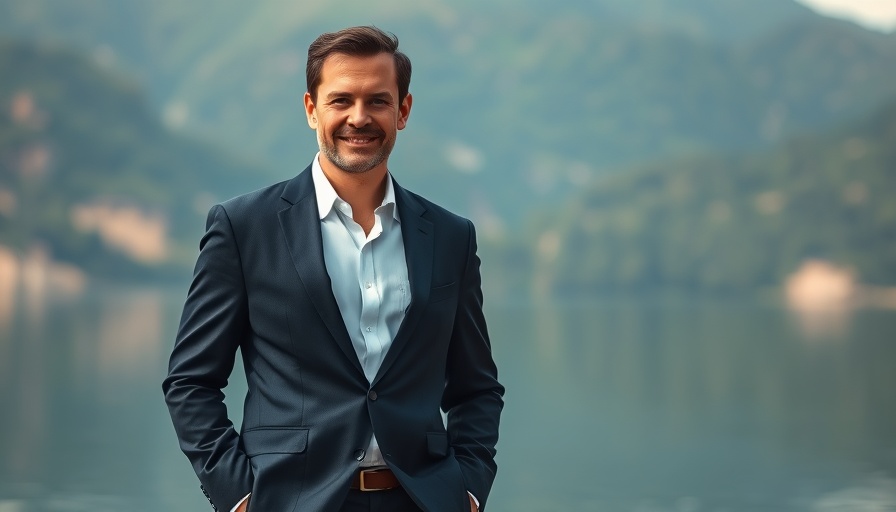 Confident man in a suit by a lake, Amazon Prime Day origins context.