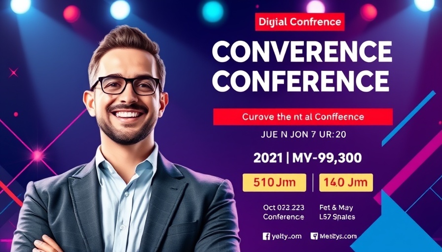 Promotional graphic of a smiling male tech entrepreneur for a conference on voice AI technology.