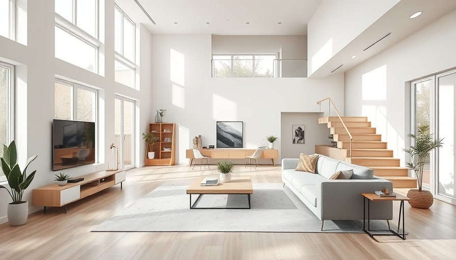 Modern living room staged inexpensively with bright, airy design.