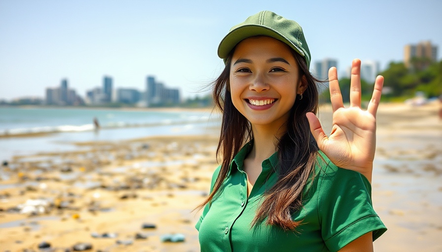 Woman on polluted beach, symbolizing climate change research representation.