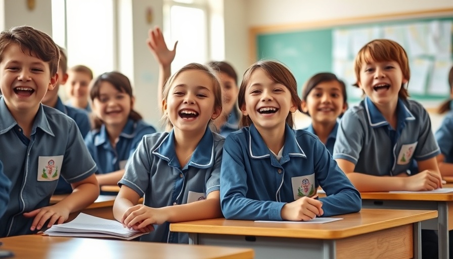 Enthusiastic students in a bright classroom in the Philippines.