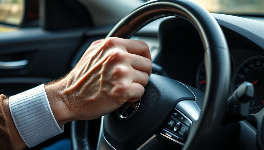 Close-up of elderly hands on a steering wheel, contemplating age and driving.