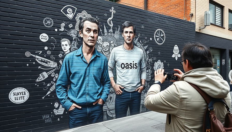 Oasis mural in Manchester photographed by a person.