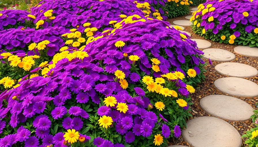 Vibrant garden with stepping stones and colorful flowers, carpet gardening