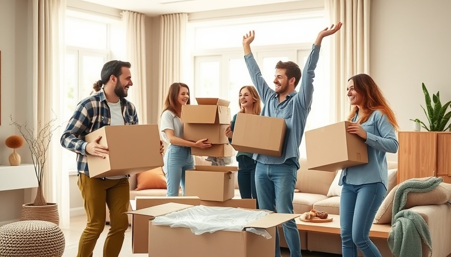 Young family unpacking in their new construction home, embracing the fresh start in a bright room.