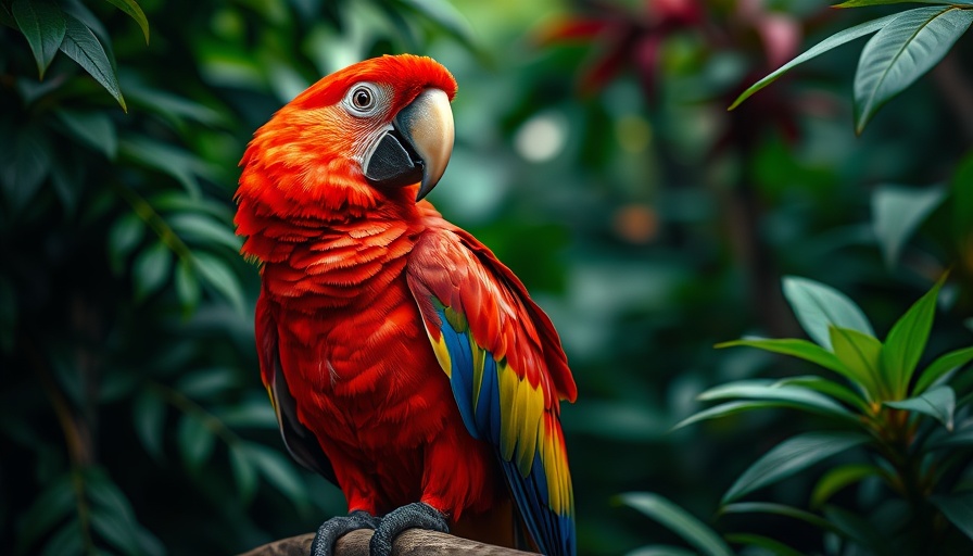 Vibrant parrot in Amazon forest highlighting wildlife amidst dieback.