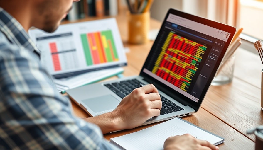 Individual tracking finances in a spreadsheet on a laptop.
