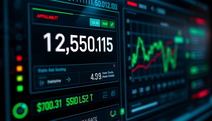 Stock interface showing price notifications and analytics chart.