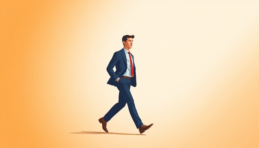 Stylized man walking confidently, symbolizing market dynamics.