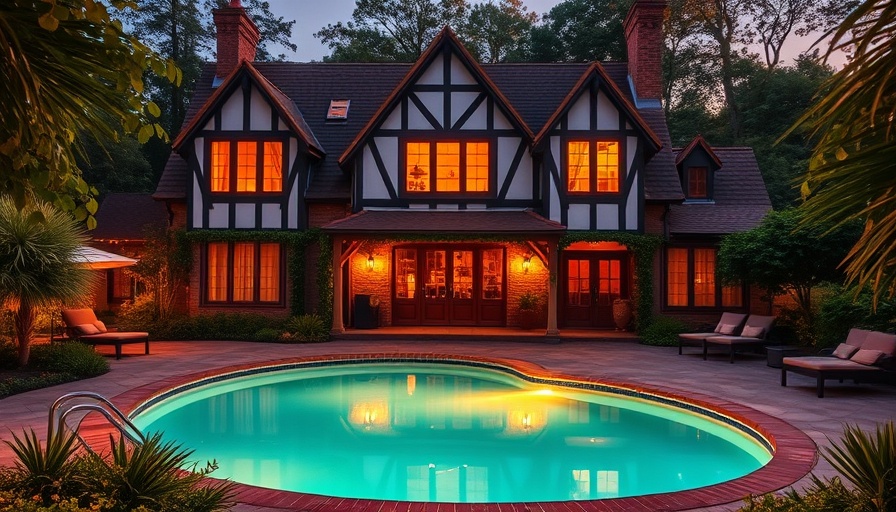 Tudor-style house with pool at sunset, what to look for when buying a house.