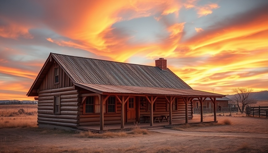 Rustic home under vibrant sunset, buying a foreclosed home