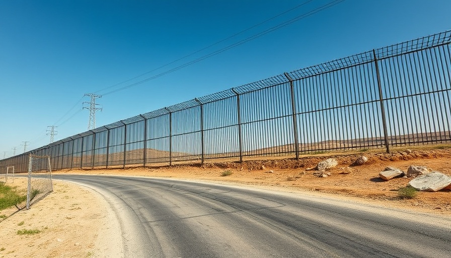 Security fence along road in West Bank under clear sky.