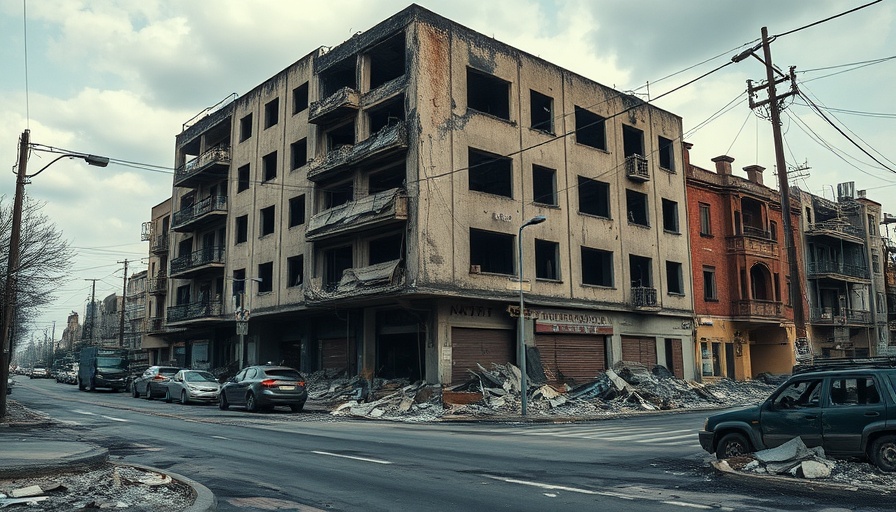 Damage from Russia's missile strikes on Ukraine, urban destruction.