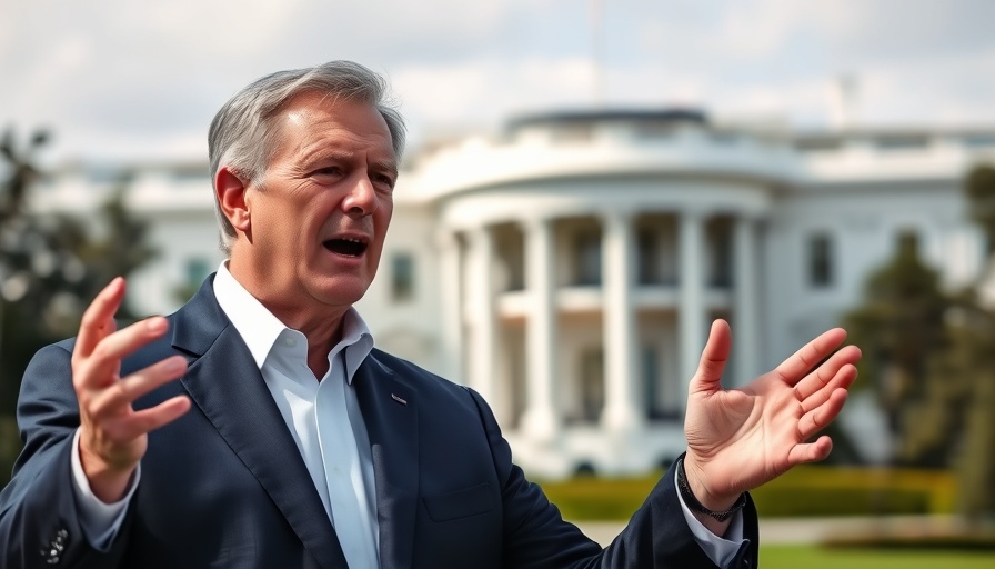 Man speaking about Trump Canada tariff impact, gesturing outdoors.