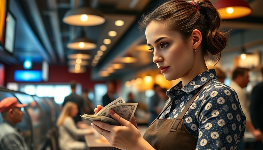 Waitress counting cash tips in restaurant, no tax on tips context.