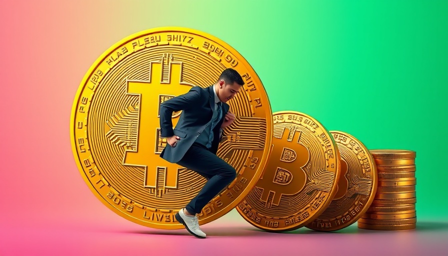 Businessman pushing giant Bitcoin representing Zerohash funding round.