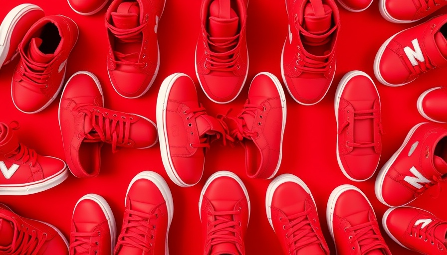 Pattern of red sneakers on a red background.