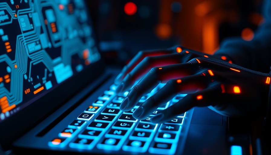 Futuristic hands typing on a glowing keyboard in a tech environment; business startup trends.