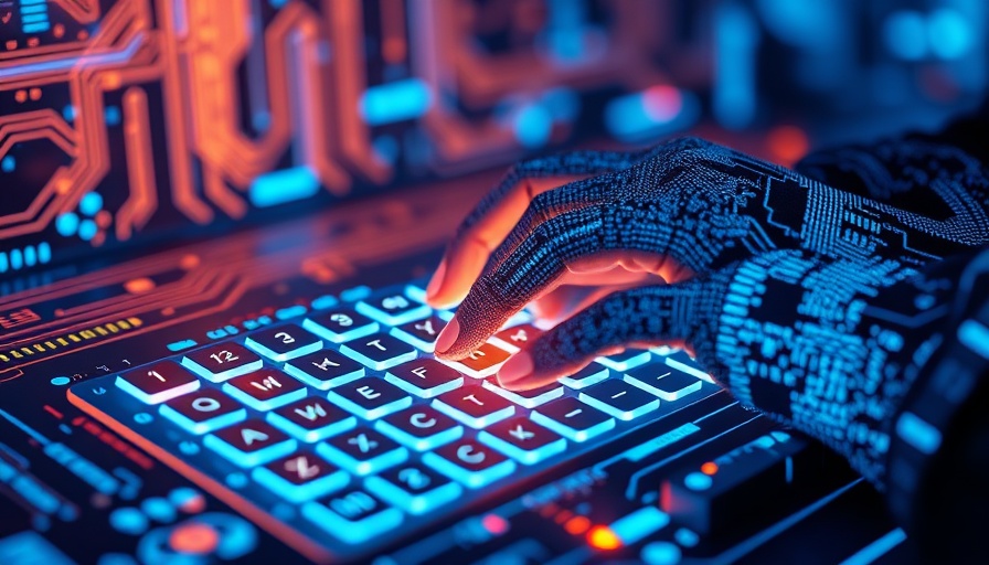 Pixelated hands on holographic keyboard illustrating AI entrepreneurship.