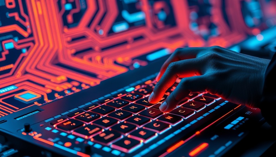 Pixelated hands typing on glowing keyboard in digital tech scene.