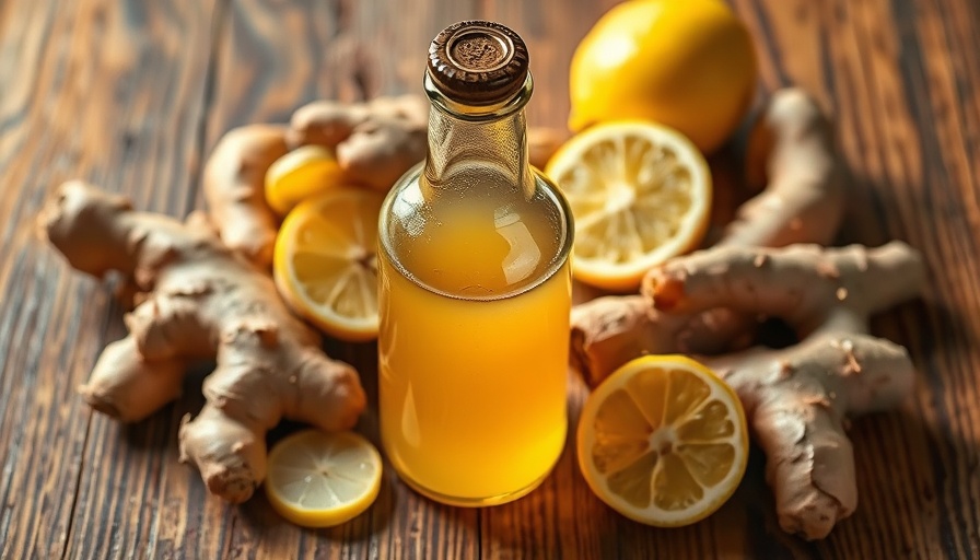 Charming display of homemade ginger ale syrup with ginger and lemon.