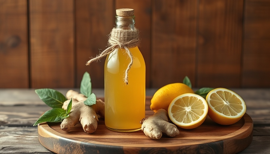 Rustic homemade ginger ale syrup with ginger and lemon.