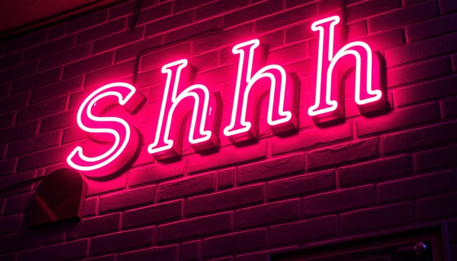 Neon sign with 'Shhh' glowing on a purple brick wall, technology news vibe.