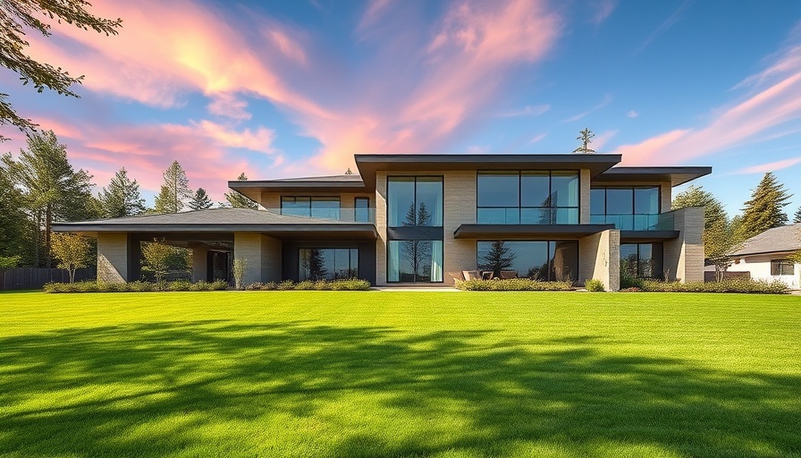 Modern homes for sale with sleek design and manicured lawns.