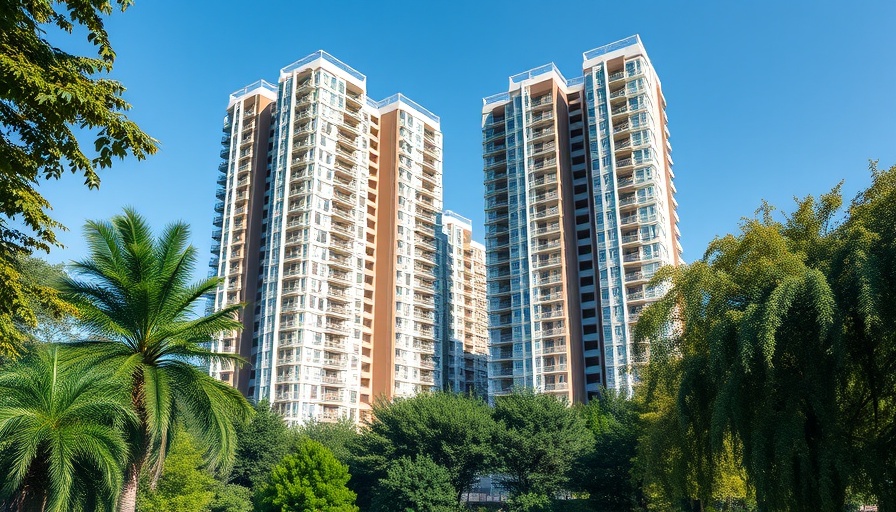 Modern condos in park; consider red flags when buying.