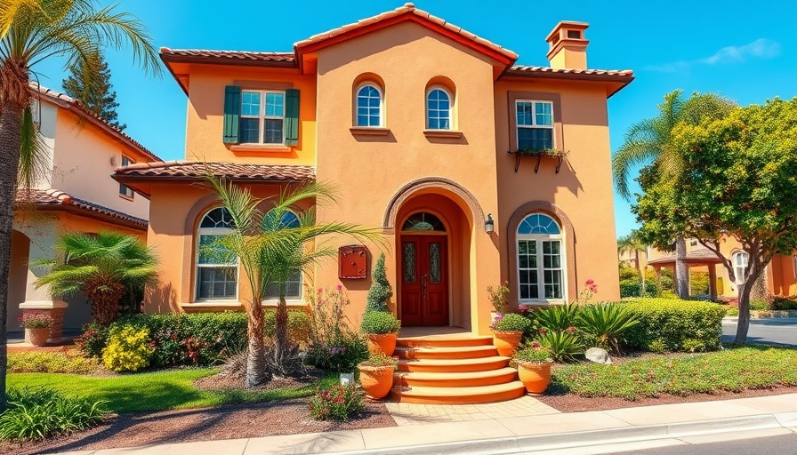 Charming Mediterranean-style house in a sunny suburban setting.