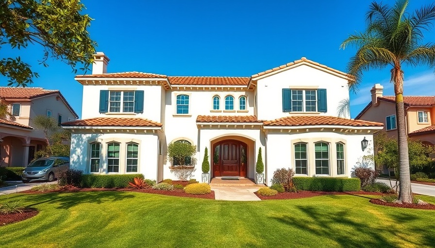 Mediterranean-style house with tree, sunny suburban setting