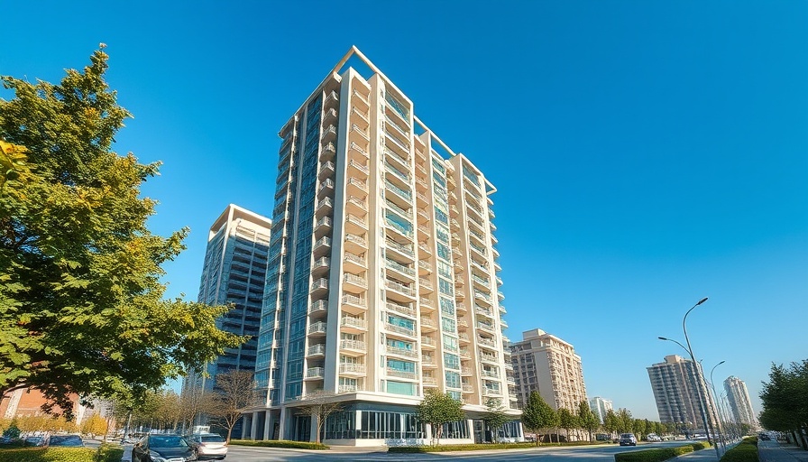 Modern apartment complex under blue sky for 2025 renting tips.